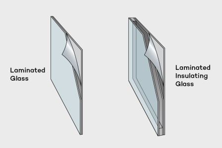 Side-by-side comparison of different glass types: standard tempered, Low-E insulated, and impact-resistant glass showing construction differences